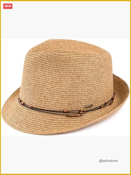 Straw Fedora Sun Hat with UPF 50+ Protection Short Brim Woven Pattern main image 6